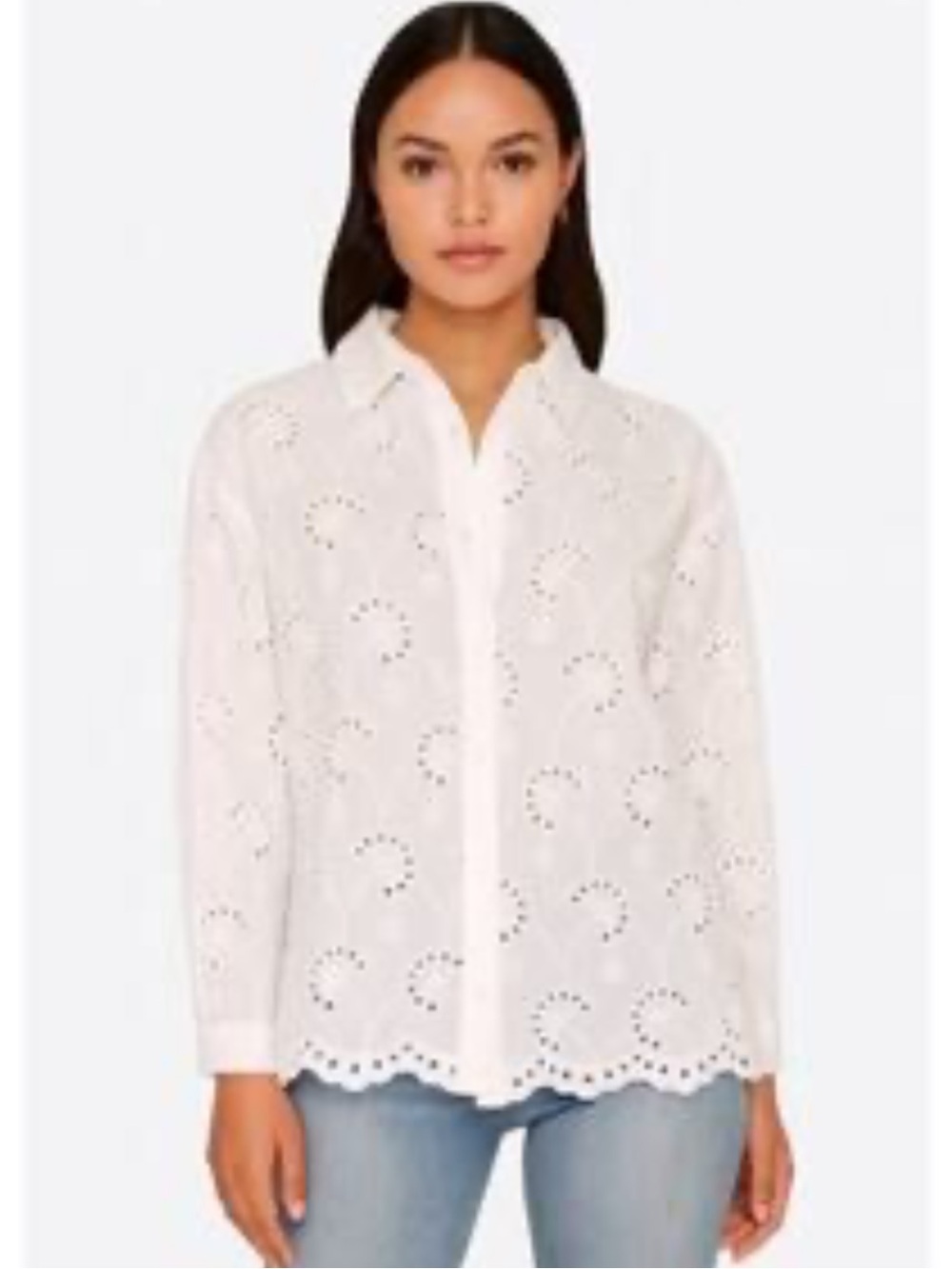 Adrianna Papell White Eyelet Button-Down Shirt